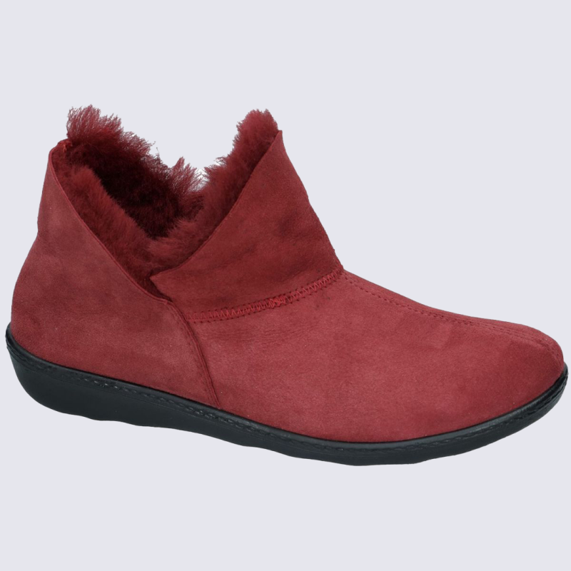 Chaussons Westland by Josef Seibel, chausson bottine femme en textile suédé carmin
