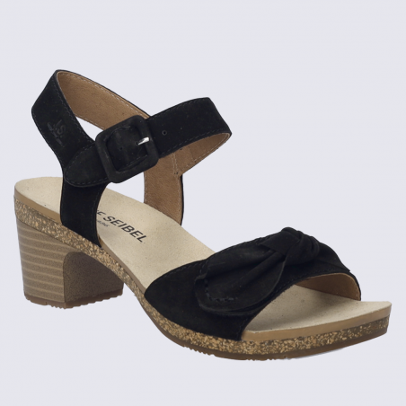 Mules Josef Seibel, mules à talon avec nœud décoratif femme cuir noir
