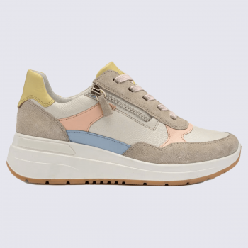 Baskets compensées Ara, Baskets compensées femme en cuir crème sable