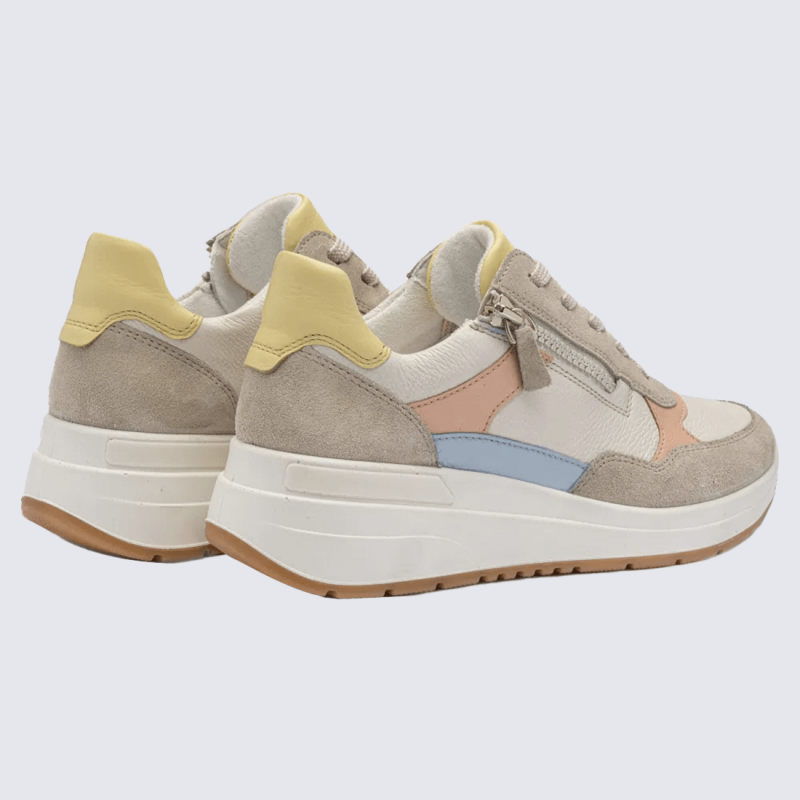 Baskets compensées Ara, Baskets compensées femme en cuir crème sable