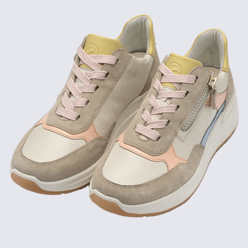 Baskets compensées Ara, Baskets compensées femme en cuir crème sable