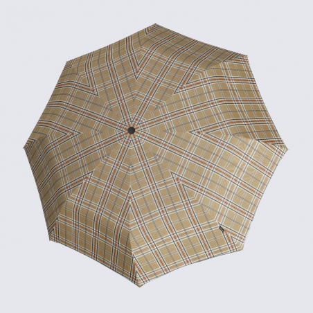 Parapluie pliant Duomatic T.760 Knirps, Parapluie motif à carreaux mixte en polyester beige