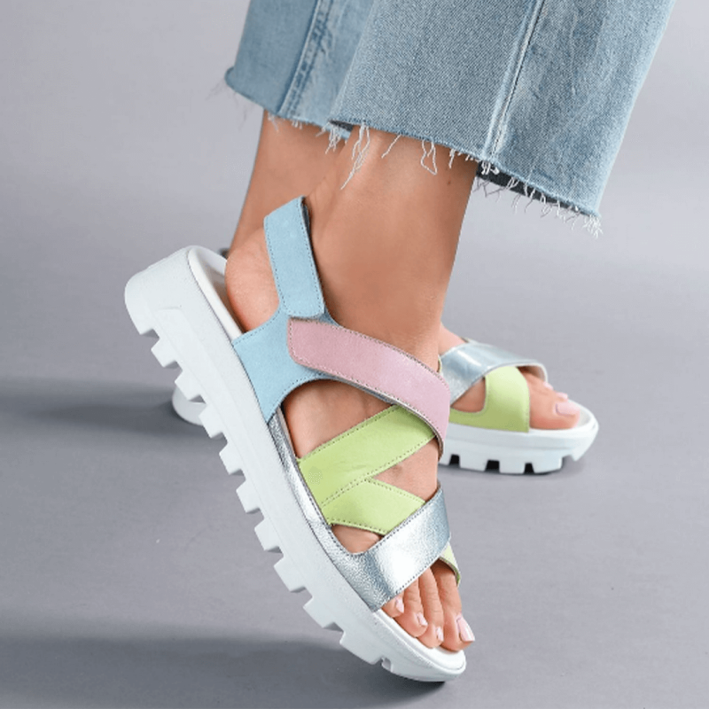 Sandales Waldläufer, Sandales pastel femme avec velcro et semelle confort cuir multicolore