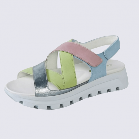 Sandales Waldläufer, Sandales pastel femme avec velcro et semelle confort cuir multicolore