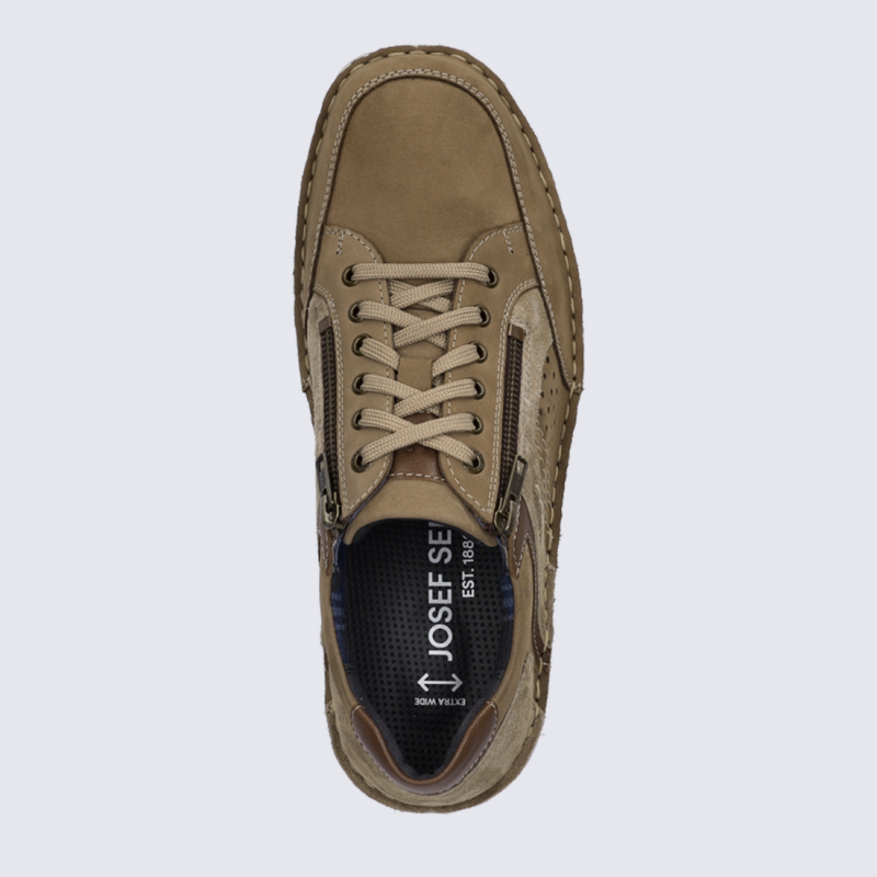 Baskets Josef Seibel, Baskets cuir sable homme en cuir et textile semelle confort à zip latéral