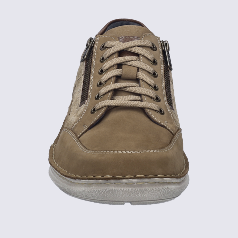 Baskets Josef Seibel, Baskets cuir sable homme en cuir et textile semelle confort à zip latéral