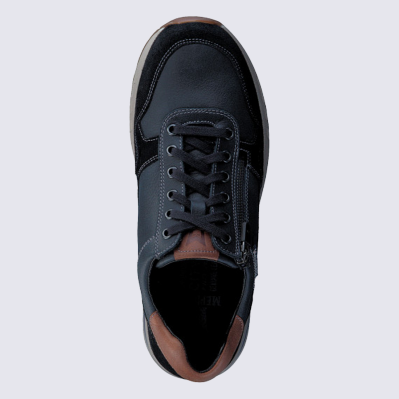 Baskets Mephisto, baskets basses confort homme en cuir lisse bleu