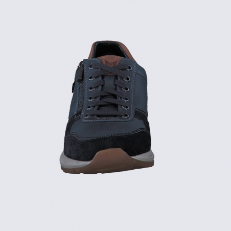 Baskets Mephisto, baskets basses confort homme en cuir lisse bleu