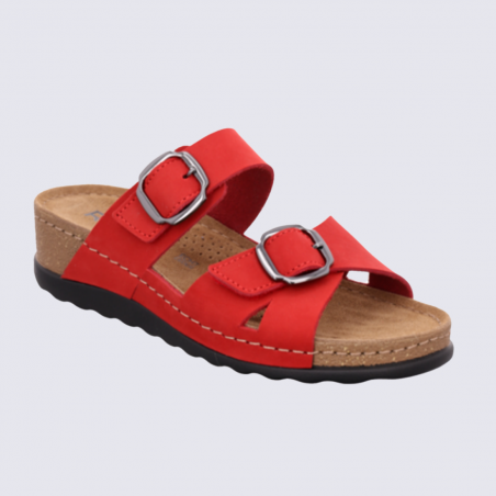 Mules Rohde, Mules brides réglables femme en cuir nubuck cerise