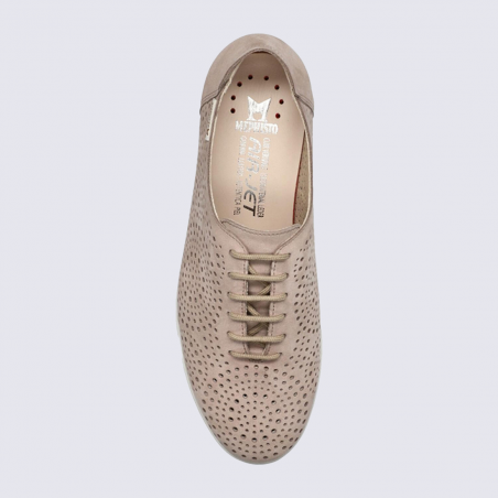 Chaussures Mephisto, chaussures perforées femme en cuir taupe clair