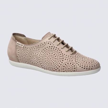 Chaussures Mephisto, chaussures perforées femme en cuir taupe clair