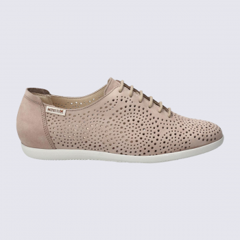 Chaussures Mephisto, chaussures perforées femme en cuir taupe clair