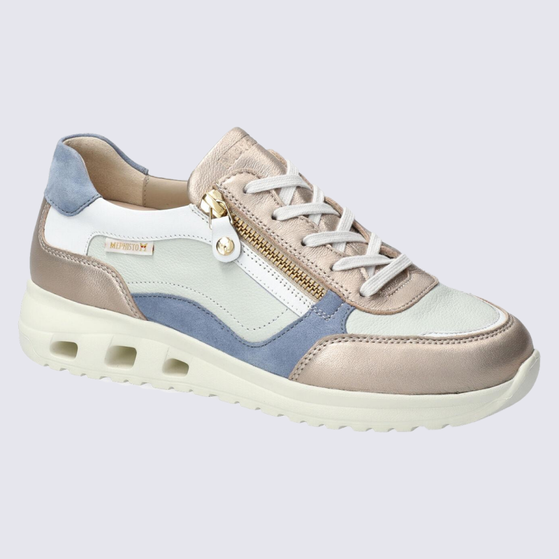 Baskets Mephisto, baskets à lacets tendance femme en cuir platinium