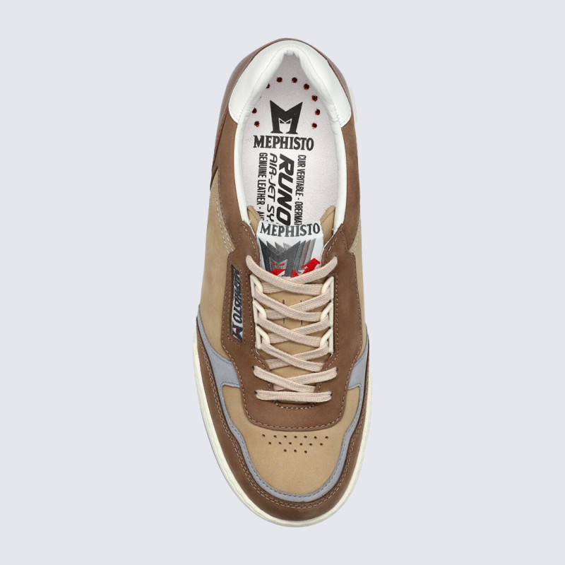Sneakers Mephisto, Sneakers tendance moderne homme en cuir velours taupe