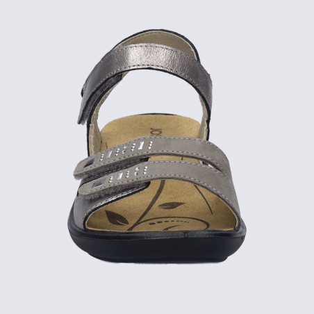 Nu-pieds Josef Seibel, nu-pieds confort et chic femme à velcro en cuir platine