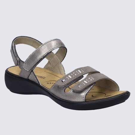 Nu-pieds Josef Seibel, nu-pieds confort et chic femme à velcro en cuir platine