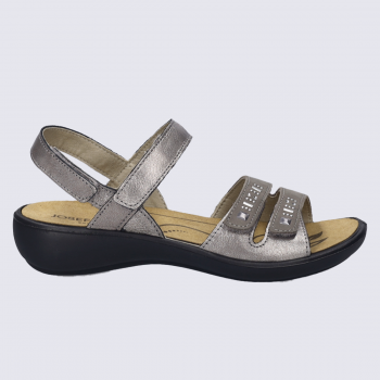 Nu-pieds Josef Seibel, nu-pieds confort et chic femme à velcro en cuir platine