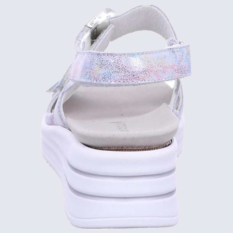 Sandales Waldlaufer, sandales compensées femme en cuir gris multicolore