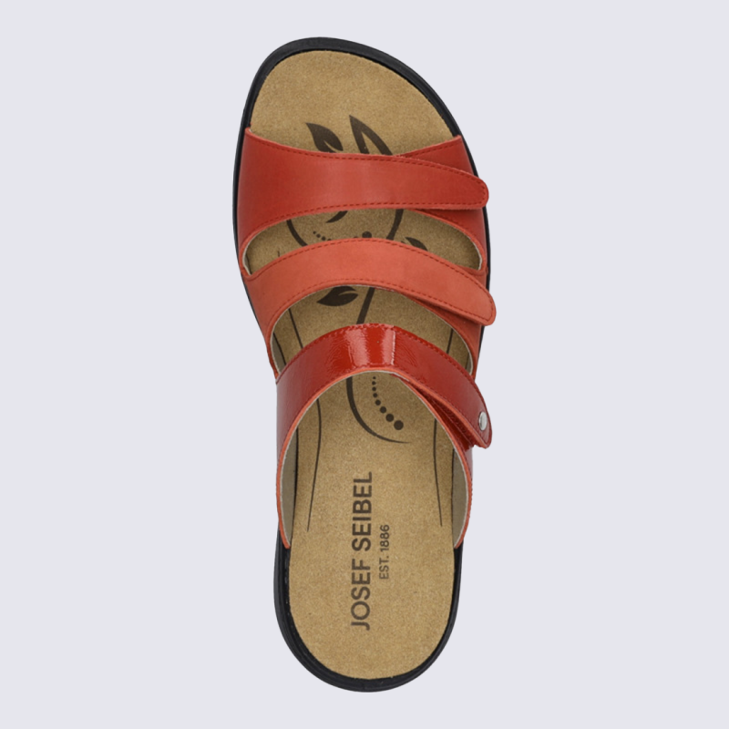 Sandales Josef Seibel, Sandales femme design ergonomique à fermeture velcro cuir lisse rouge