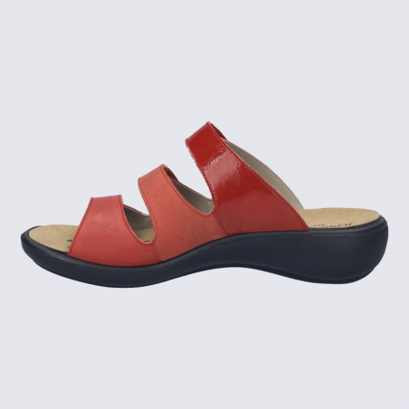 Sandales Josef Seibel, Sandales femme design ergonomique à fermeture velcro cuir lisse rouge