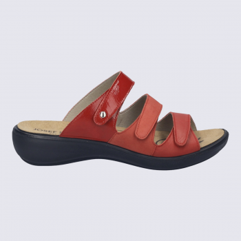Sandales Josef Seibel, Sandales femme design ergonomique à fermeture velcro cuir lisse rouge
