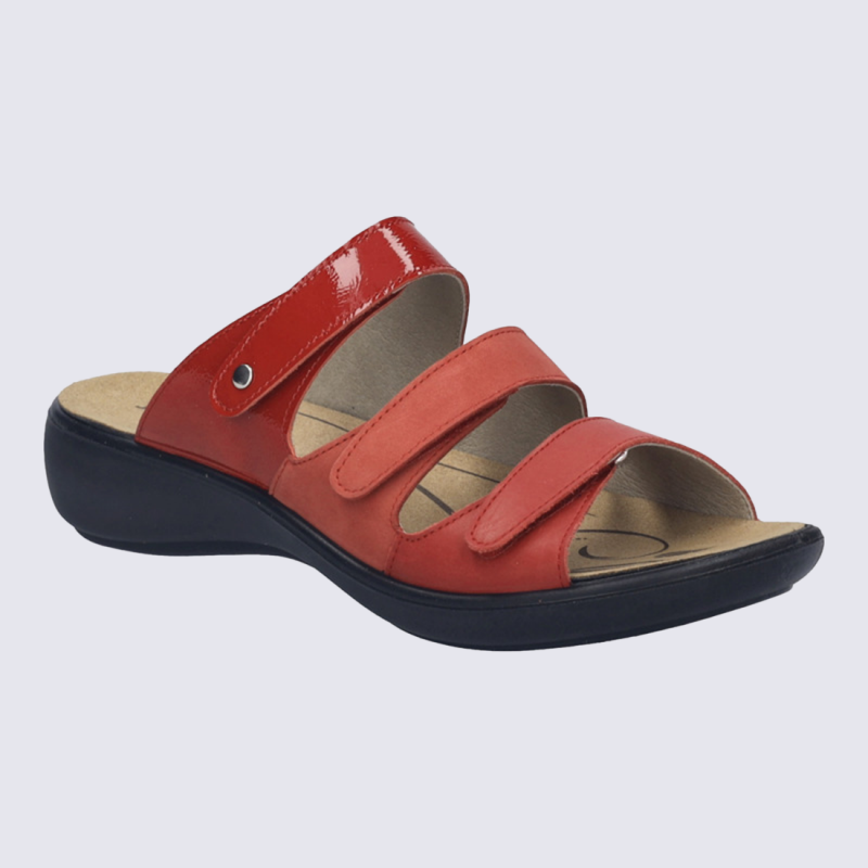 Sandales Josef Seibel, Sandales femme design ergonomique à fermeture velcro cuir lisse rouge