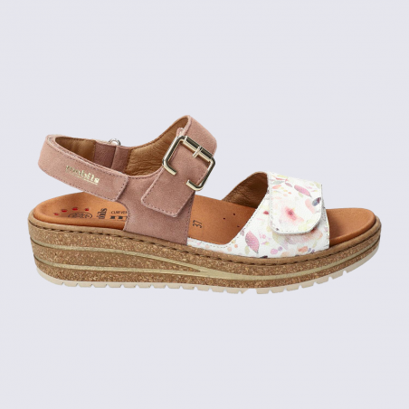 Sandales compensées, Sandales confort chic femme en cuir multicolore rose