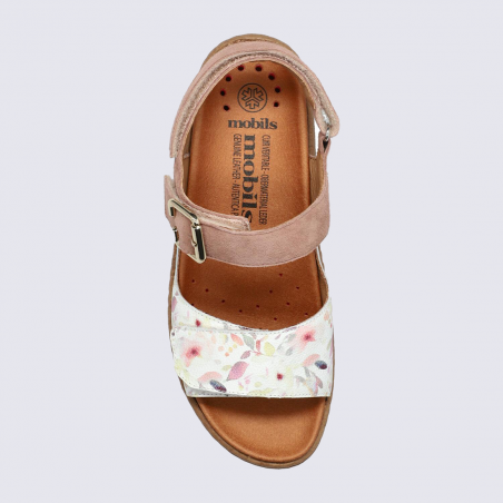 Sandales compensées, Sandales confort chic femme en cuir multicolore rose