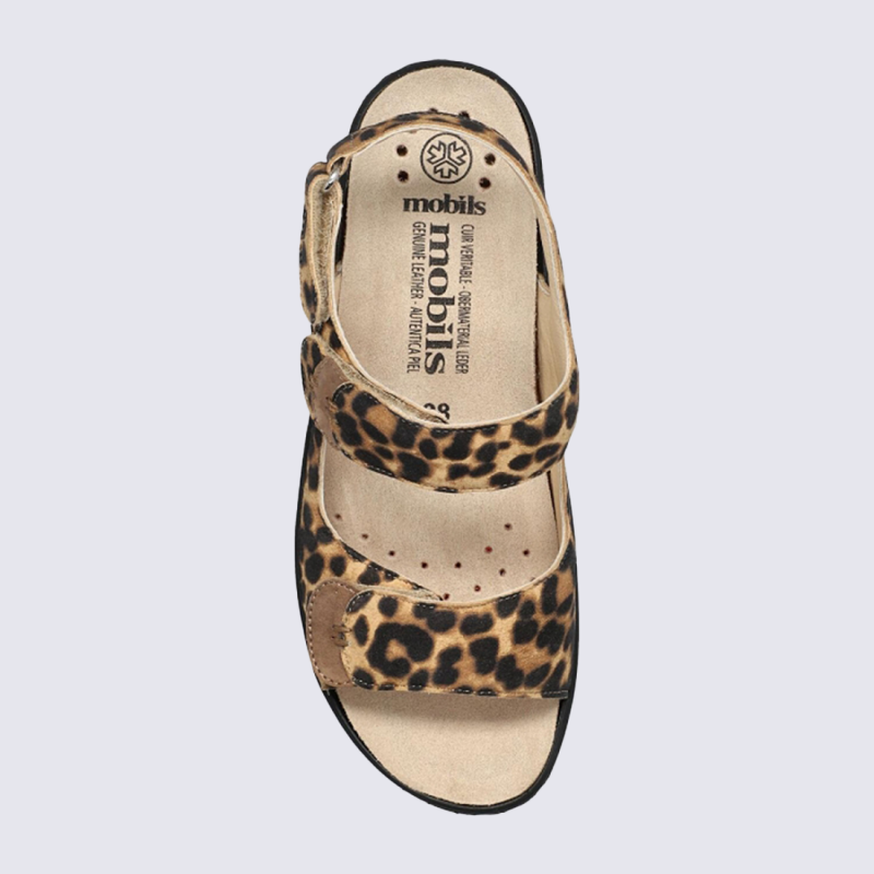 Sandales Mobils, sandales confortables femme en cuir bengal brun