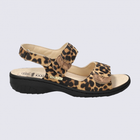 Sandales Mobils, sandales confortables femme en cuir bengal brun