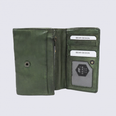 Portefeuilles Bear, portefeuilles à rabat femme en cuir vert