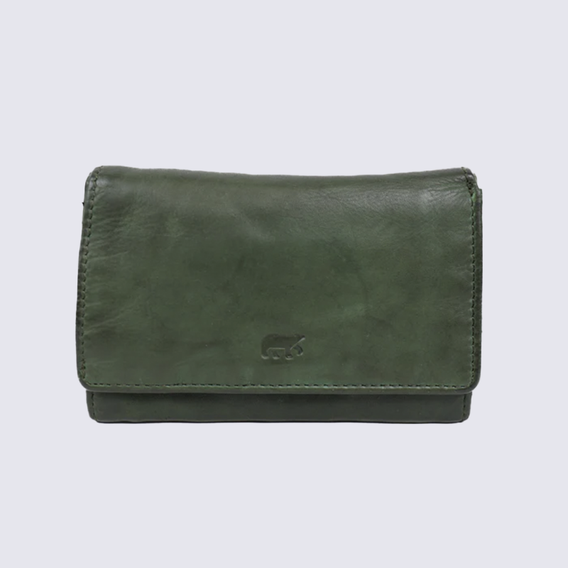 Portefeuilles Bear, portefeuilles à rabat femme en cuir vert