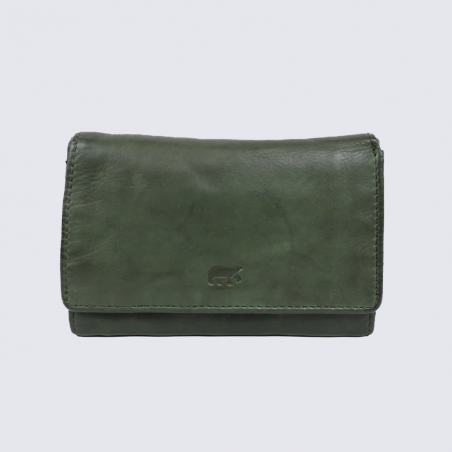 Portefeuilles Bear, portefeuilles à rabat femme en cuir vert