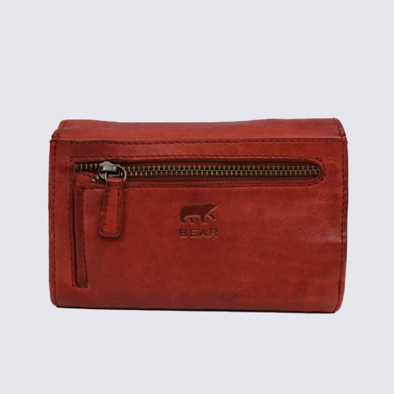Portefeuille Bear, portefeuilles à rabat femme en cuir rouge