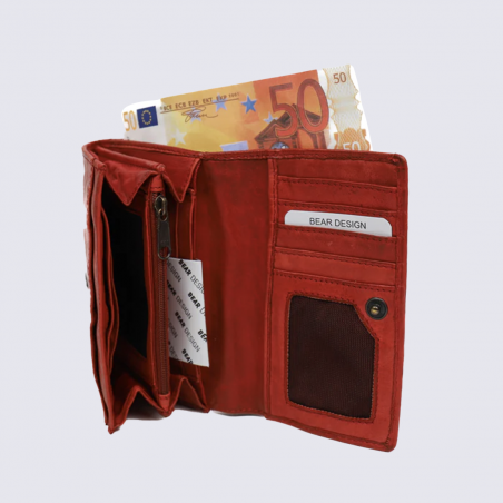 Portefeuille Bear, portefeuilles à rabat femme en cuir rouge