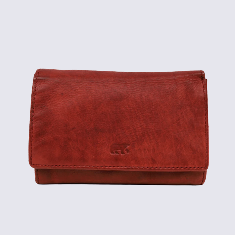 Portefeuille Bear, portefeuilles à rabat femme en cuir rouge