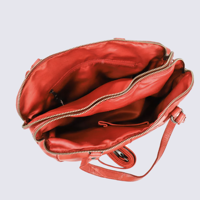 Sac porté épaule Bear, sac porté épaule femme en cuir rouge