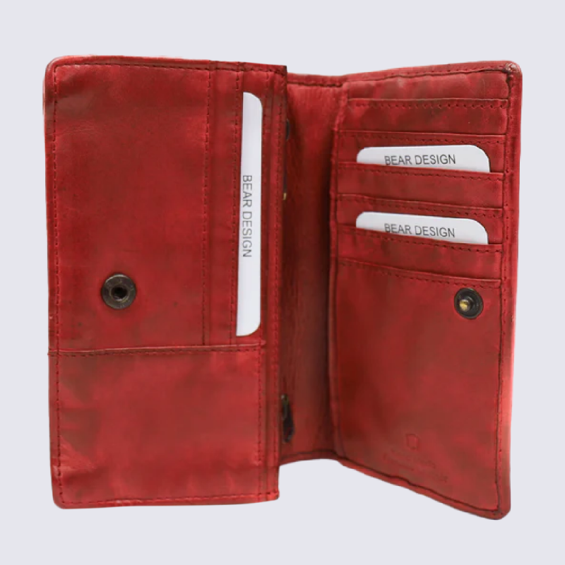 Portefeuille Bear, portefeuille à rabat unisexe Emma en cuir rouge