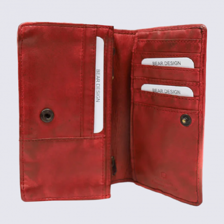Portefeuille Bear, portefeuille à rabat unisexe Emma en cuir rouge