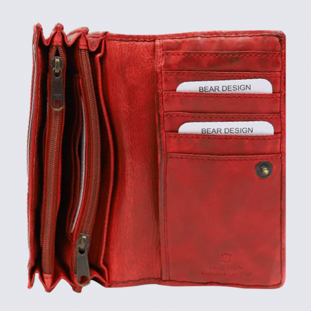 Portefeuille Bear, portefeuille à rabat unisexe Emma en cuir rouge
