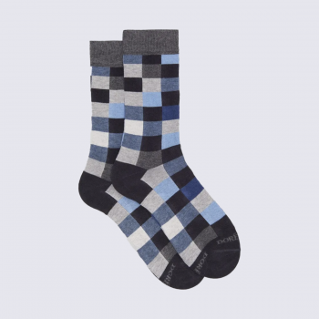 Chaussettes Doré Doré, chaussettes à motif échiquier homme taupe/bleu armée