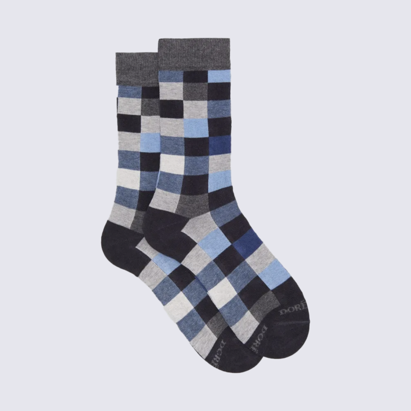 Chaussettes Doré Doré, chaussettes à motif échiquier homme taupe/bleu armée