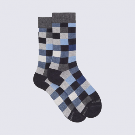 Chaussettes Doré Doré, chaussettes à motif échiquier homme taupe/bleu armée