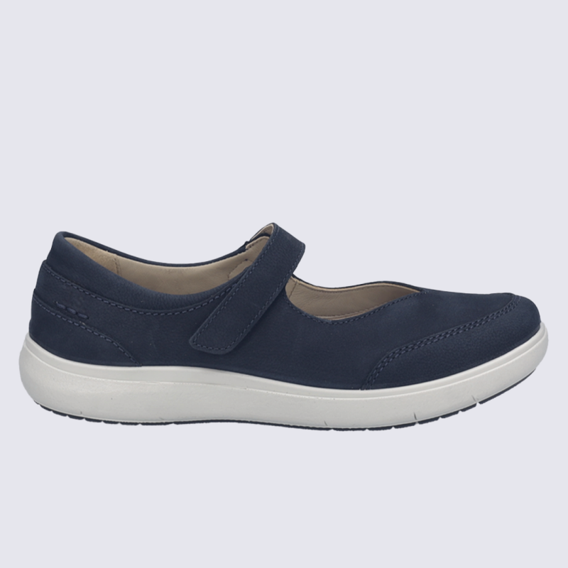 Chaussures basses Josef Seibel, ballerine bride femme en cuir nubuck indigo