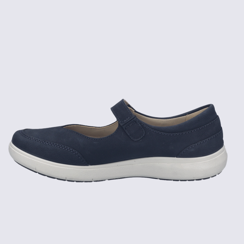 Chaussures basses Josef Seibel, ballerine bride femme en cuir nubuck indigo