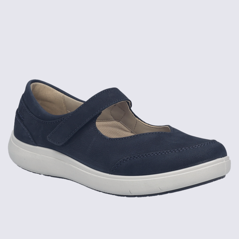 Chaussures basses Josef Seibel, ballerine bride femme en cuir nubuck indigo