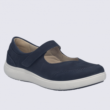 Chaussures basses Josef Seibel, ballerine bride femme en cuir nubuck indigo