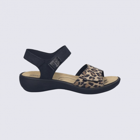 Sandales Josef Seibel, Sandales imprimé léopard femme en cuir noir léopard