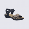 Sandales Josef Seibel, Sandales imprimé léopard femme en cuir noir léopard