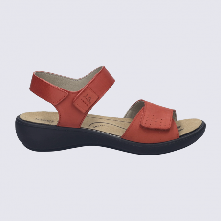 Sandales Josef Seibel, sandale femme à scratch en cuir rouge